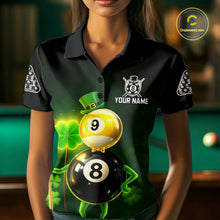 Load image into Gallery viewer, Funny Shamrock Pool 9 Ball &amp; 8 Ball Women's Billiard Team Shirt Custom Patrick Day Billiard Attire NYN2473