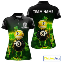 Load image into Gallery viewer, Funny Shamrock Pool 9 Ball &amp; 8 Ball Women's Billiard Team Shirt Custom Patrick Day Billiard Attire NYN2473