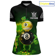 Load image into Gallery viewer, Funny Shamrock Pool 9 Ball &amp; 8 Ball Women's Billiard Team Shirt Custom Patrick Day Billiard Attire NYN2473