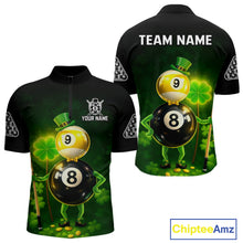 Load image into Gallery viewer, Funny Shamrock Pool 9 Ball &amp; 8 Ball Men's Billiard Team Shirt Custom Patrick Day Billiard Attire NYN2473