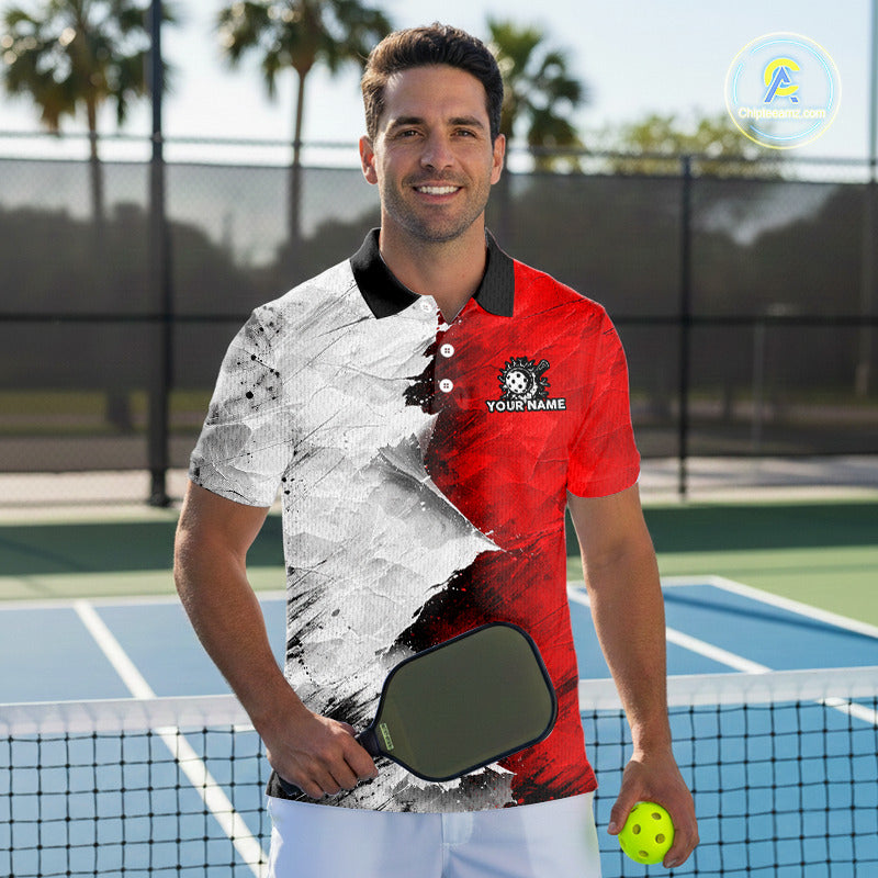 White & Red Paint Splatter Pickleball Ball T-Shirt For Men Custom Outfits Pickleball Jerseys NYN2488