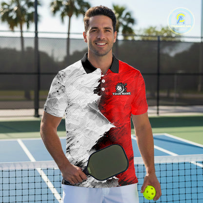 White & Red Paint Splatter Pickleball Ball T-Shirt For Men Custom Outfits Pickleball Jerseys NYN2488