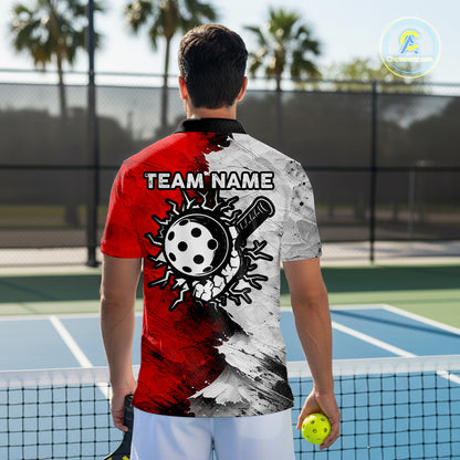 White & Red Paint Splatter Pickleball Ball T-Shirt For Men Custom Outfits Pickleball Jerseys NYN2488