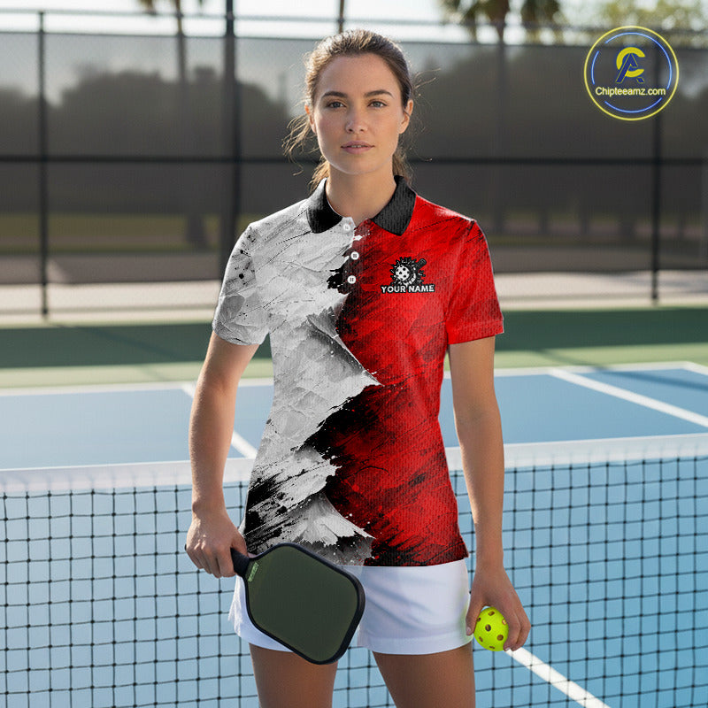 White & Red Paint Splatter Pickleball Ball T-Shirt For Women Custom Outfits Pickleball Jerseys NYN2488