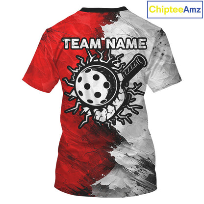 White & Red Paint Splatter Pickleball Ball T-Shirt For Men Custom Outfits Pickleball Jerseys NYN2488