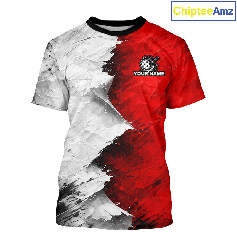 White & Red Paint Splatter Pickleball Ball T-Shirt For Men Custom Outfits Pickleball Jerseys NYN2488
