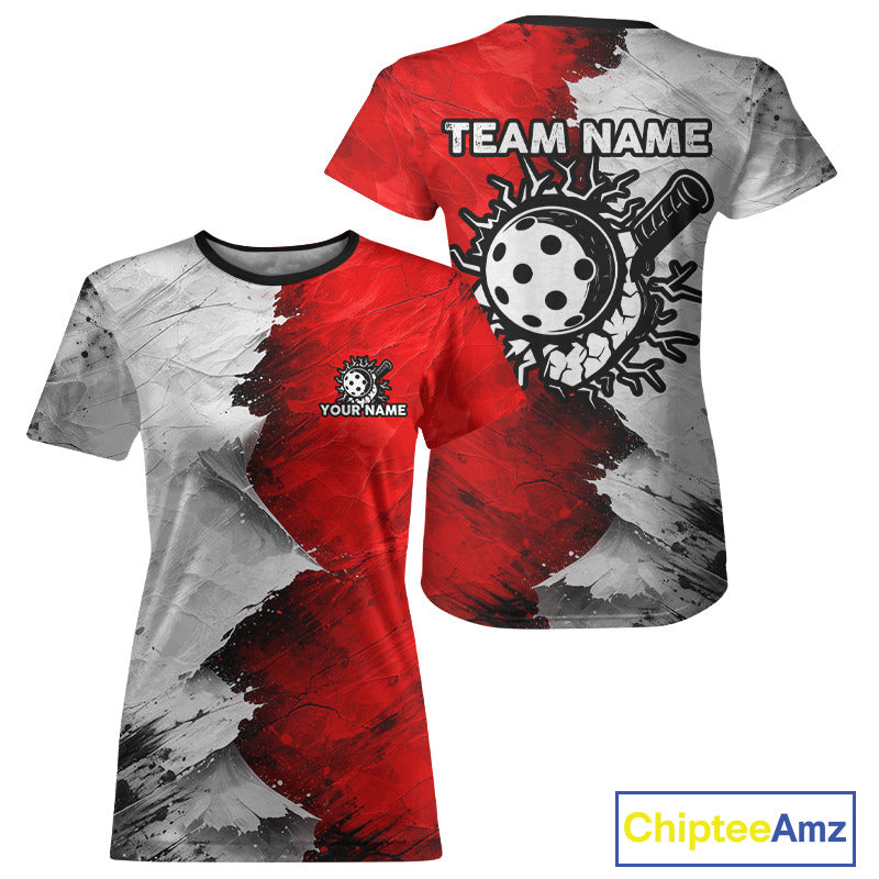 White & Red Paint Splatter Pickleball Ball T-Shirt For Women Custom Outfits Pickleball Jerseys NYN2488