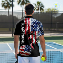 Load image into Gallery viewer, US Flag Smoking Pickleball Ball T-Shirt For Men Custom Patriotic Pickleball Team Jerseys NYN2490