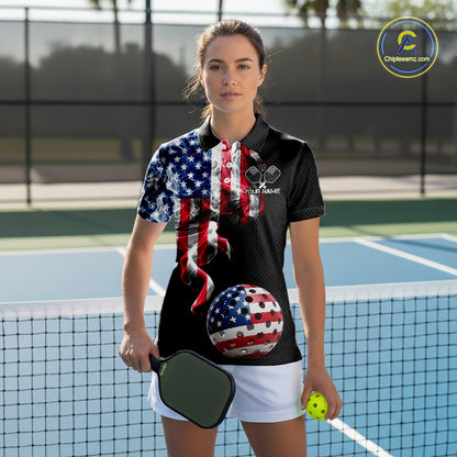 US Flag Smoking Pickleball Ball T-Shirt For Women Custom Patriotic Pickleball Team Jerseys NYN2490