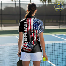 Load image into Gallery viewer, US Flag Smoking Pickleball Ball T-Shirt For Women Custom Patriotic Pickleball Team Jerseys NYN2490