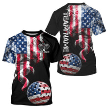 Load image into Gallery viewer, US Flag Smoking Pickleball Ball T-Shirt For Men Custom Patriotic Pickleball Team Jerseys NYN2490