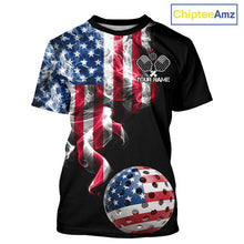 Load image into Gallery viewer, US Flag Smoking Pickleball Ball T-Shirt For Men Custom Patriotic Pickleball Team Jerseys NYN2490