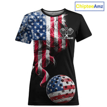 Load image into Gallery viewer, US Flag Smoking Pickleball Ball T-Shirt For Women Custom Patriotic Pickleball Team Jerseys NYN2490