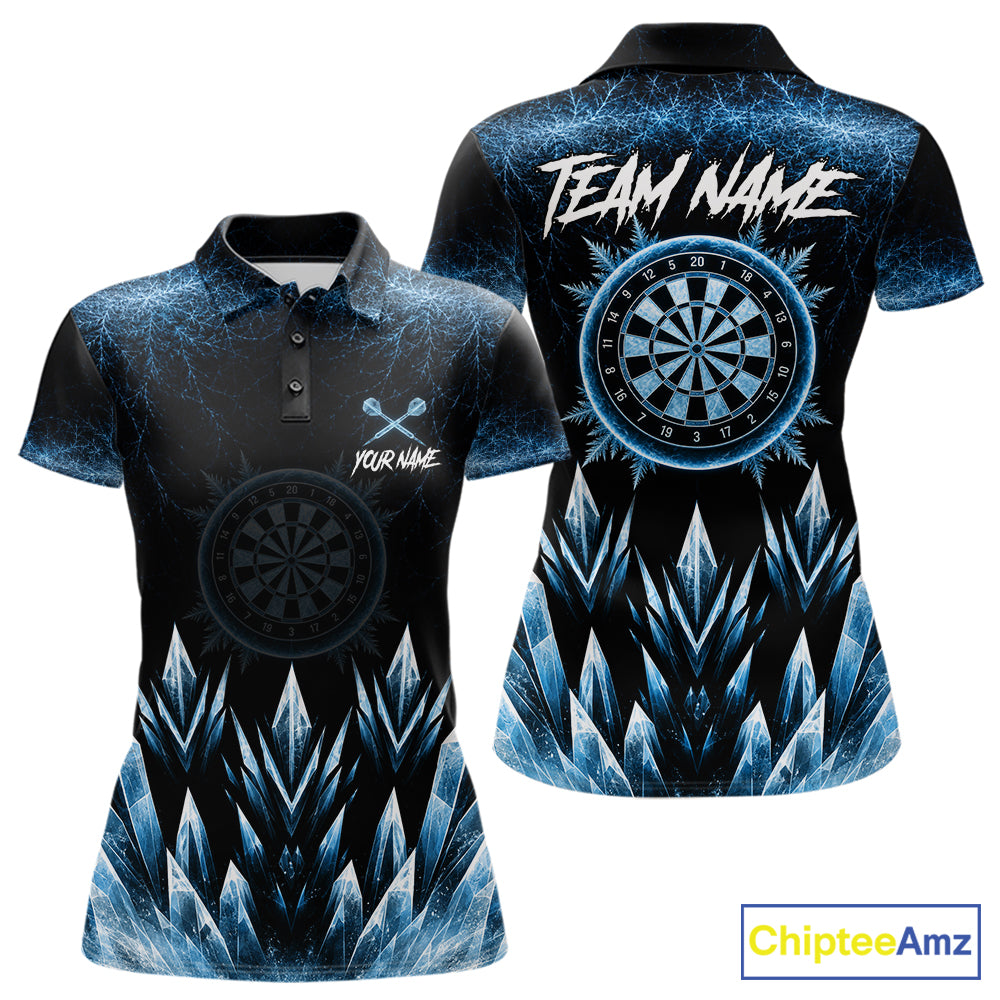 Blue Icy Snowflake Darts Polo & Quarter Zip Shirt For Women Custom Dart Team Shirts Darts Gifts NYN4088