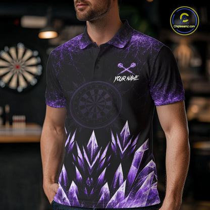 Purple Icy Snowflake Darts Polo & Quarter Zip Shirt For Men Custom Dart Team Shirts Darts Gifts NYN4089