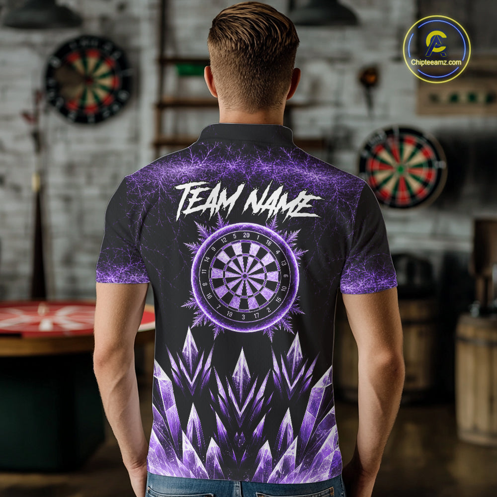 Purple Icy Snowflake Darts Polo & Quarter Zip Shirt For Men Custom Dart Team Shirts Darts Gifts NYN4089