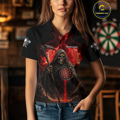 Custom Lightning Red Grim Reaper Dartboard Dart Polo Shirt For Women Dart Team Jerseys NYN1418