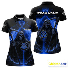 Load image into Gallery viewer, Custom Lightning Blue Grim Reaper Dartboard Dart Polo Shirt For Women Dart Team Jerseys NYN1419