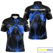 Load image into Gallery viewer, Custom Lightning Blue Grim Reaper Dartboard Dart Polo Shirt For Men Dart Team Jerseys NYN1419