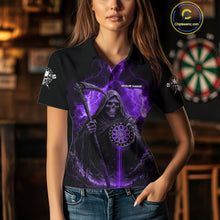 Load image into Gallery viewer, Custom Lightning Purple Grim Reaper Dartboard Dart Polo Shirt For Women Dart Team Jerseys NYN1420