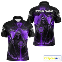 Load image into Gallery viewer, Custom Lightning Purple Grim Reaper Dartboard Dart Polo Shirt For Men Dart Team Jerseys NYN1420