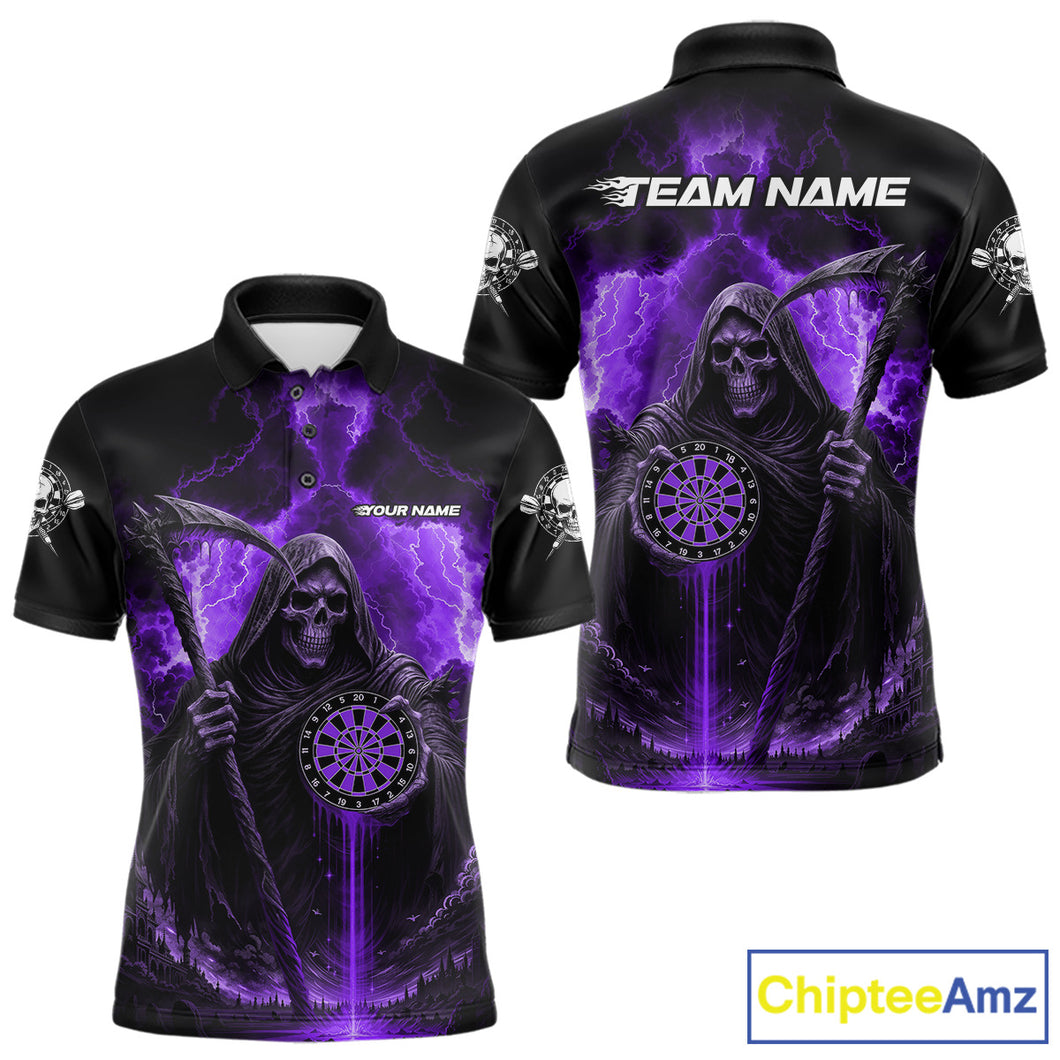 Custom Lightning Purple Grim Reaper Dartboard Dart Polo Shirt For Men Dart Team Jerseys NYN1420