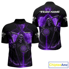 Load image into Gallery viewer, Custom Lightning Purple Grim Reaper Dartboard Dart 1/4-Zip Shirt For Men Dart Team Jerseys NYN1420