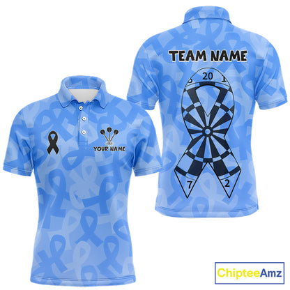Personalized Light Blue Ribbon Mens Darts Polo 1/4-Zip Shirt Prostate Cancer Darts Team Jersey NYN4465