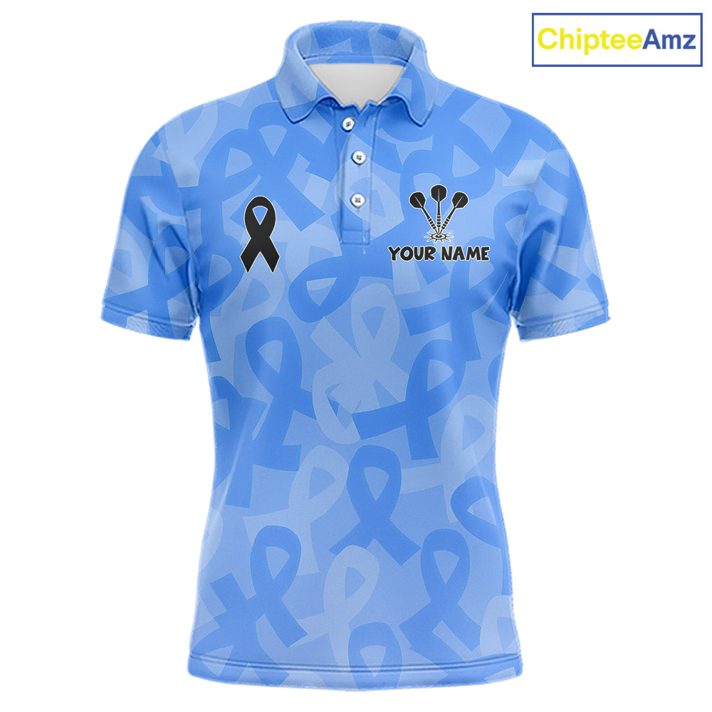 Personalized Light Blue Ribbon Mens Darts Polo 1/4-Zip Shirt Prostate Cancer Darts Team Jersey NYN4465