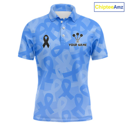 Personalized Light Blue Ribbon Mens Darts Polo 1/4-Zip Shirt Prostate Cancer Darts Team Jersey NYN4465