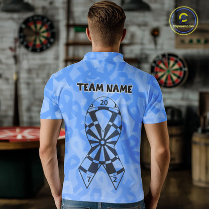 Personalized Light Blue Ribbon Mens Darts Polo 1/4-Zip Shirt Prostate Cancer Darts Team Jersey NYN4465