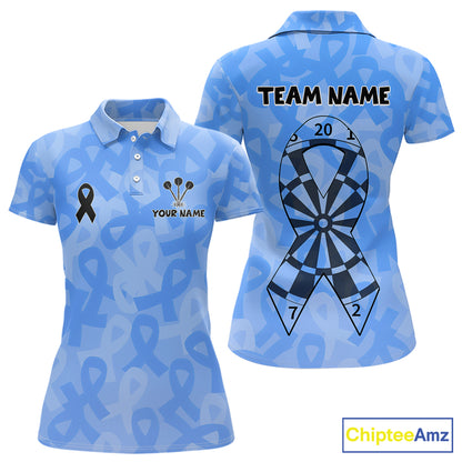 Personalized Light Blue Ribbon Women Darts Polo 1/4-Zip Shirt Prostate Cancer Darts Team Jersey NYN4465