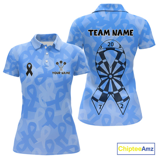Personalized Light Blue Ribbon Women Darts Polo 1/4-Zip Shirt Prostate Cancer Darts Team Jersey NYN4465