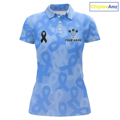 Personalized Light Blue Ribbon Women Darts Polo 1/4-Zip Shirt Prostate Cancer Darts Team Jersey NYN4465