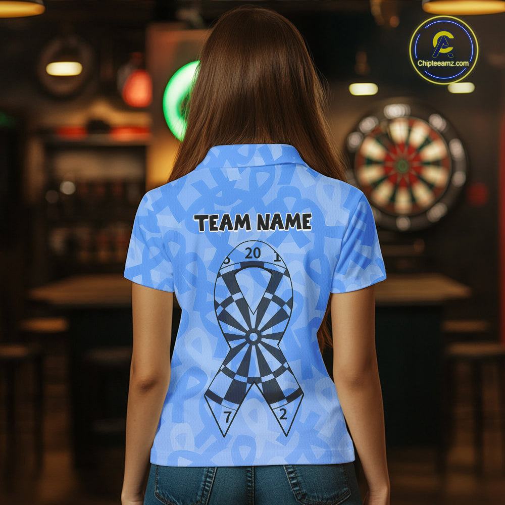 Personalized Light Blue Ribbon Women Darts Polo 1/4-Zip Shirt Prostate Cancer Darts Team Jersey NYN4465