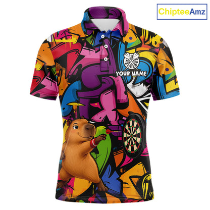 Personalized Capybara Darts Polo 1/4-Zip For Men Shirt Custom Graffiti Street Funny Darts Team Uniform NYN4469