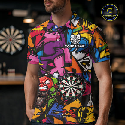 Personalized Angry Ant Darts Polo 1/4-Zip Shirt For Men Custom Graffiti Street Funny Darts Team Uniform NYN4470