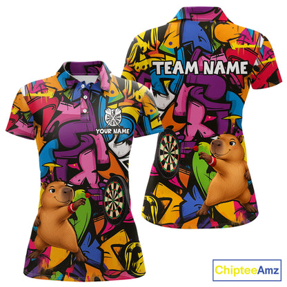 Personalized Capybara Darts Polo 1/4-Zip For Women Shirt Custom Graffiti Street Funny Darts Team Uniform NYN4469