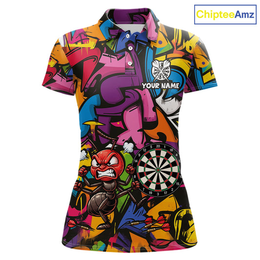 Personalized Angry Ant Darts Polo 1/4-Zip Shirt For Women Custom Graffiti Street Funny Darts Team Uniform NYN4470