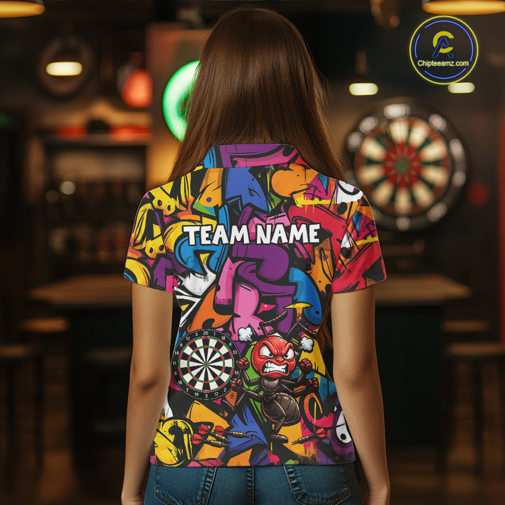 Personalized Angry Ant Darts Polo 1/4-Zip Shirt For Women Custom Graffiti Street Funny Darts Team Uniform NYN4470
