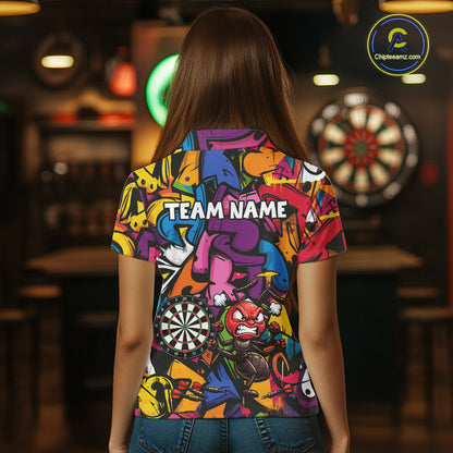 Personalized Angry Ant Darts Polo 1/4-Zip Shirt For Women Custom Graffiti Street Funny Darts Team Uniform NYN4470
