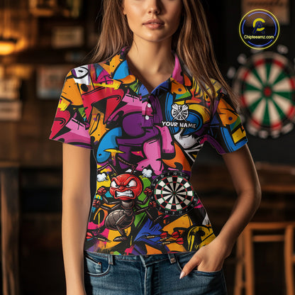 Personalized Angry Ant Darts Polo 1/4-Zip Shirt For Women Custom Graffiti Street Funny Darts Team Uniform NYN4470