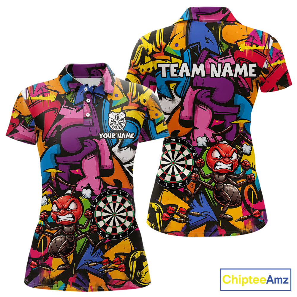 Personalized Angry Ant Darts Polo 1/4-Zip Shirt For Women Custom Graffiti Street Funny Darts Team Uniform NYN4470