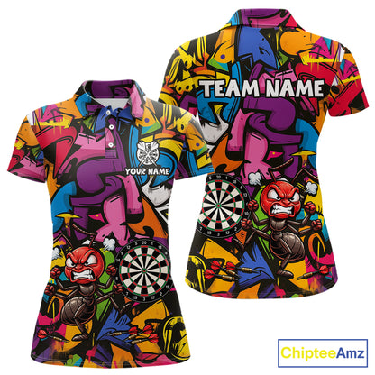 Personalized Angry Ant Darts Polo 1/4-Zip Shirt For Women Custom Graffiti Street Funny Darts Team Uniform NYN4470