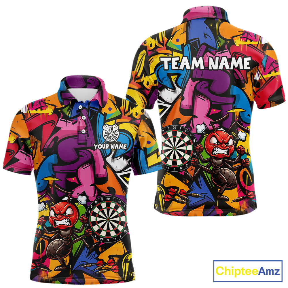 Personalized Angry Ant Darts Polo 1/4-Zip Shirt For Men Custom Graffiti Street Funny Darts Team Uniform NYN4470