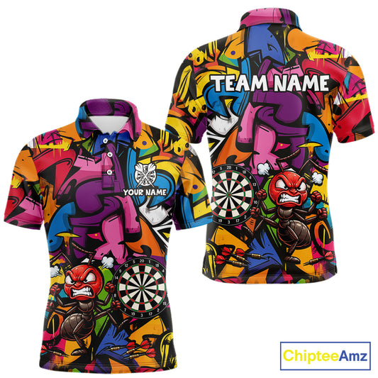 Personalized Angry Ant Darts Polo 1/4-Zip Shirt For Men Custom Graffiti Street Funny Darts Team Uniform NYN4470