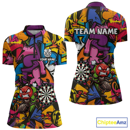 Personalized Angry Ant Darts Polo 1/4-Zip Shirt For Women Custom Graffiti Street Funny Darts Team Uniform NYN4470