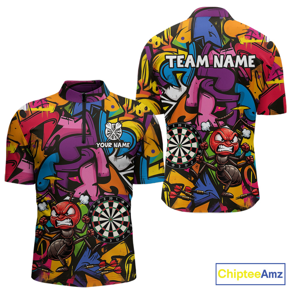 Personalized Angry Ant Darts Polo 1/4-Zip Shirt For Men Custom Graffiti Street Funny Darts Team Uniform NYN4470