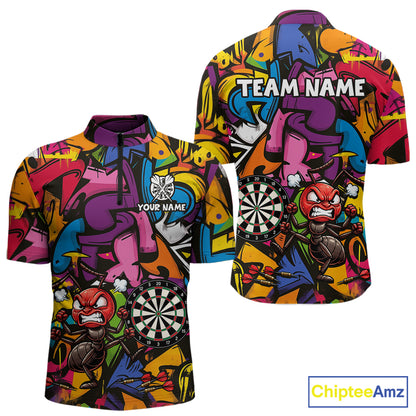 Personalized Angry Ant Darts Polo 1/4-Zip Shirt For Men Custom Graffiti Street Funny Darts Team Uniform NYN4470