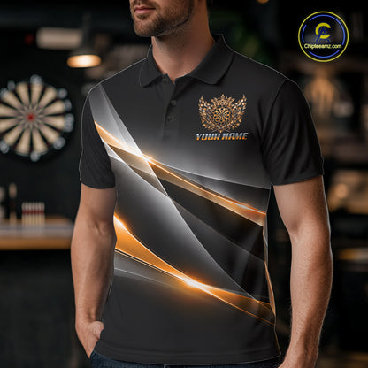 Custom Gold Silver Crown Winged Darts Polo 1/4-Zip Shirt For Men Darts Team Tournament Jersey NYN4855